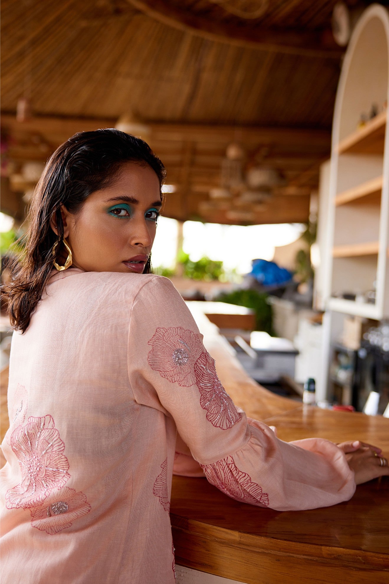 Marine Embroided Linen Shirt Set