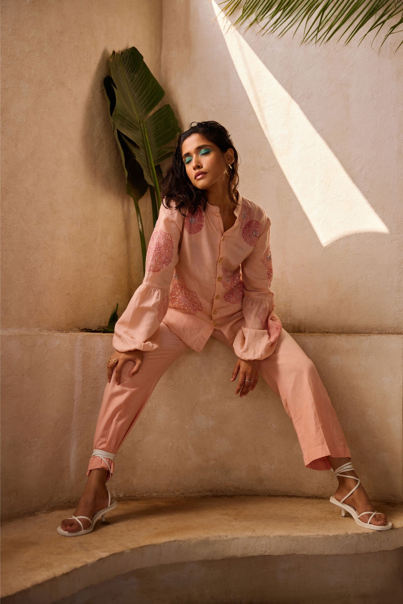 Marine Embroided Linen Shirt Set