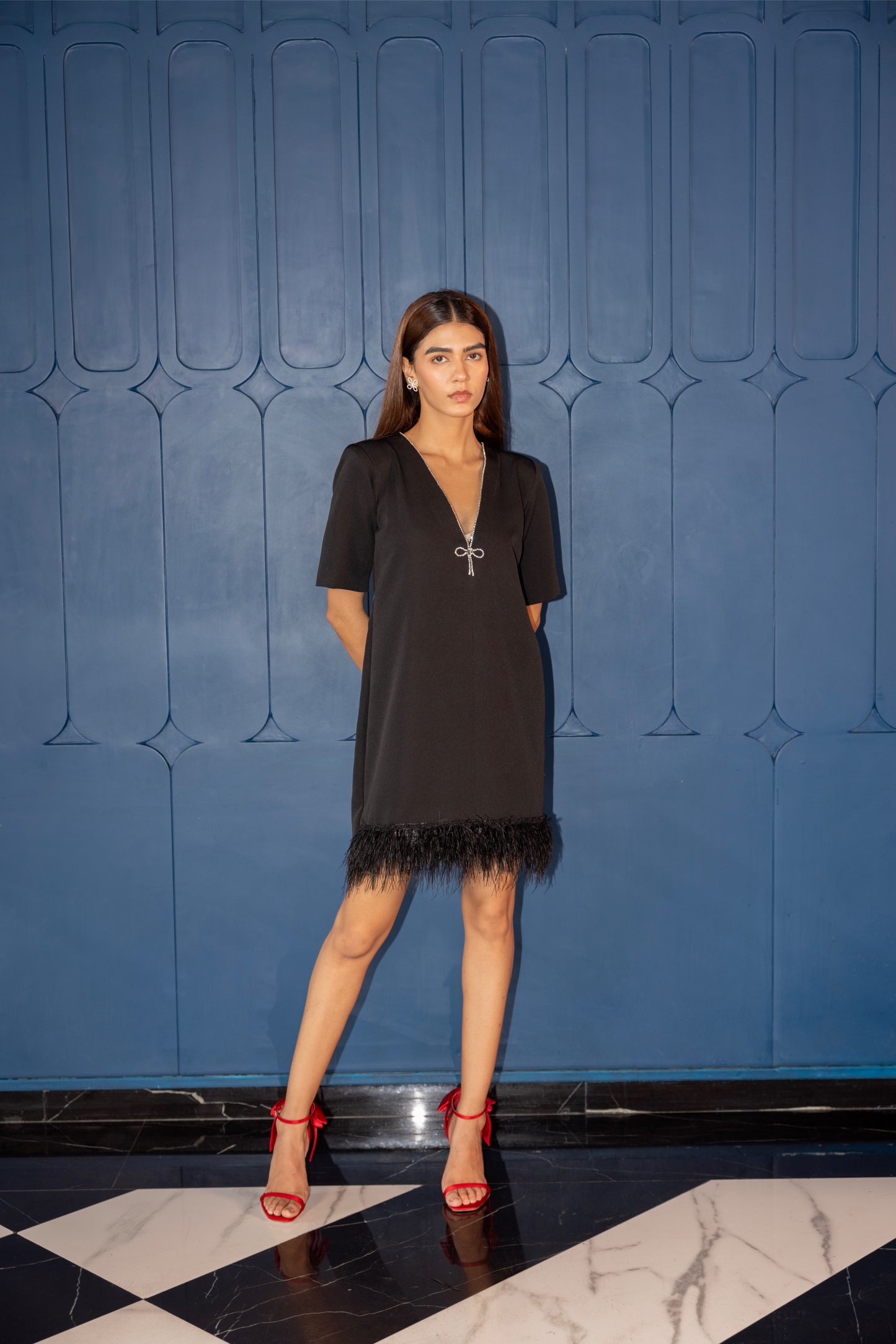 Box pleat bow dress