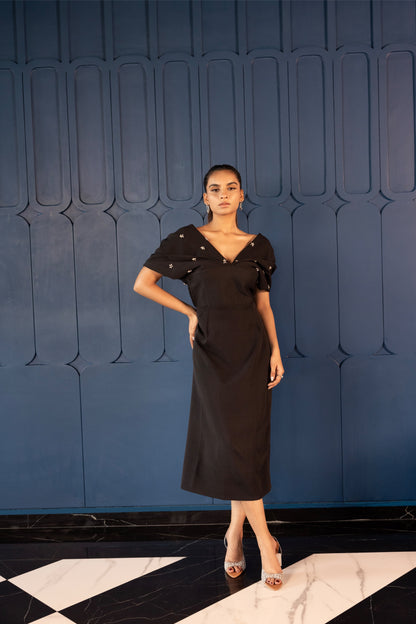 Dress with Embellished  Puff Sleeves