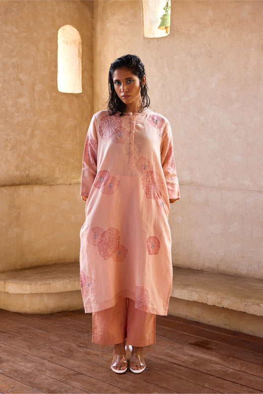 Marine Embroided Linen Kurta Set