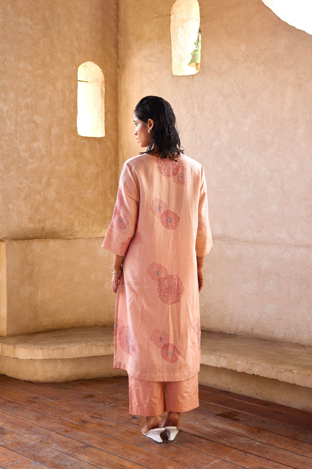 Marine Embroided Linen Kurta Set