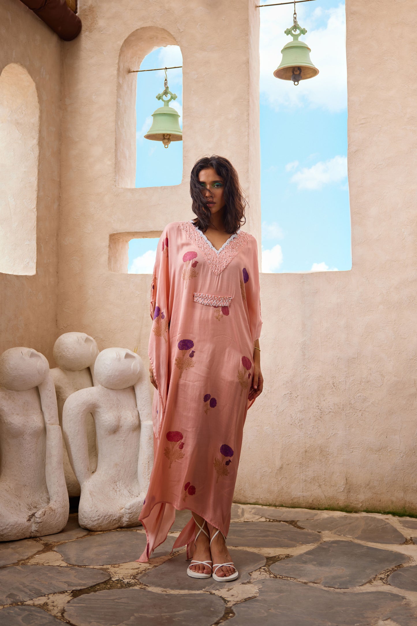 Hydrangea Pearl Embroided Kaftan