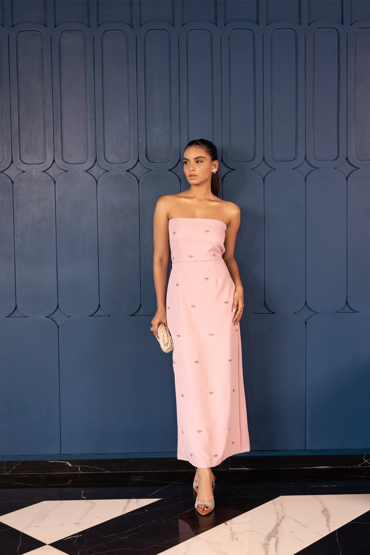 Strapless Baby Pink Embellished Gown