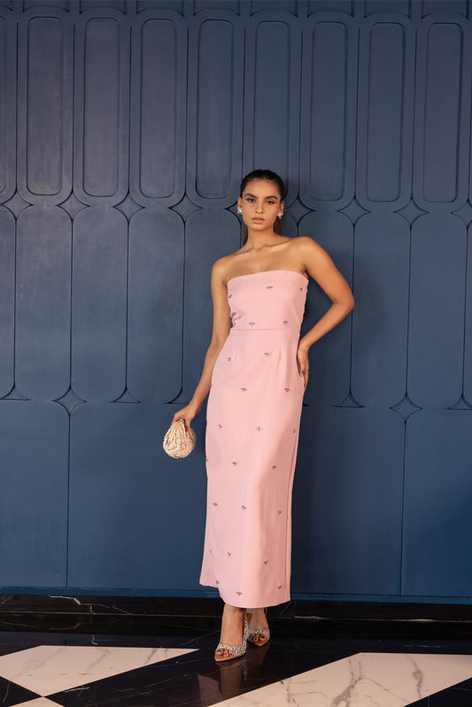 Strapless Baby Pink Embellished Gown