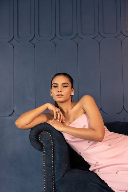 Strapless Baby Pink Embellished Gown